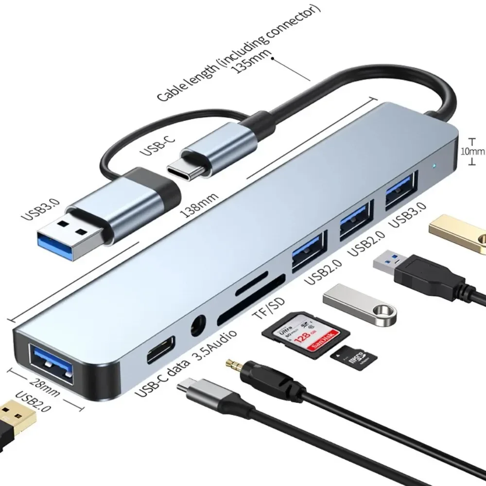 Multi Port Usb Hub - Hub USB-C 8 In 2 dengan