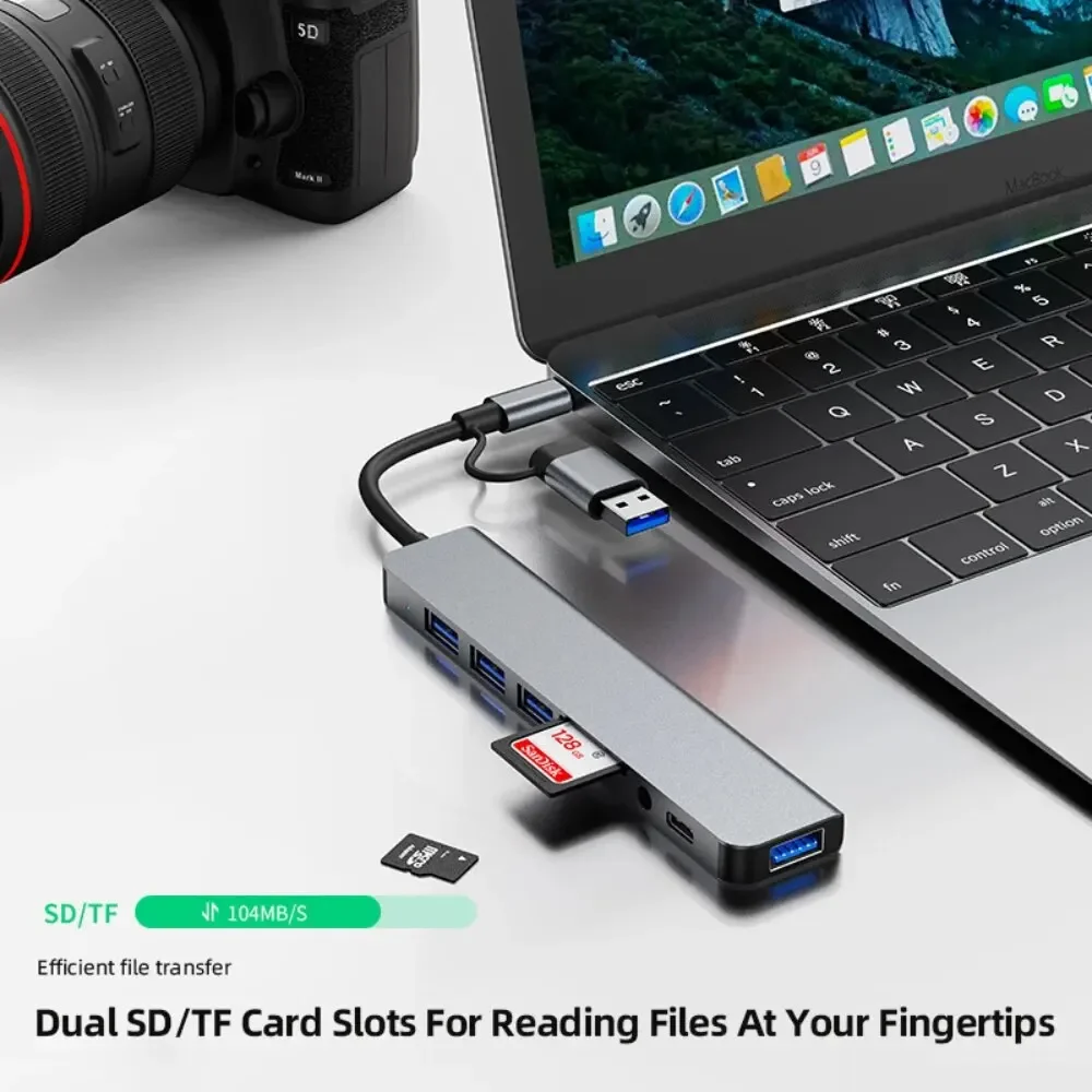 Hub USB-C 8 In 2 dengan Pembac - Multi Port Usb Hub ulasan dan harga